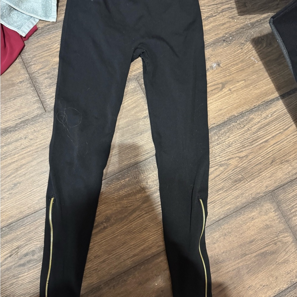 Black Leggings with Gold Zipper Detail
